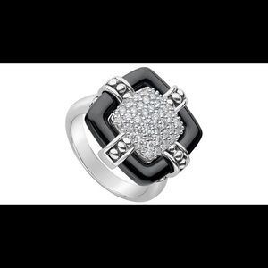 LAGOS Sterling Silver Diamond Black Ceramic Ring